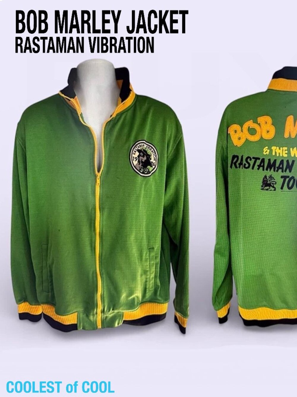 Bob Marley & the Wailers Rastaman Vibration Tour Jacket size XL green gold rare